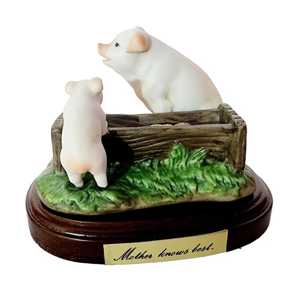 Lefton Figurine Trinket Pig Piglet Farmhouse Farm Mother Knows Best Vtg w/ Base - Picture 6 of 11